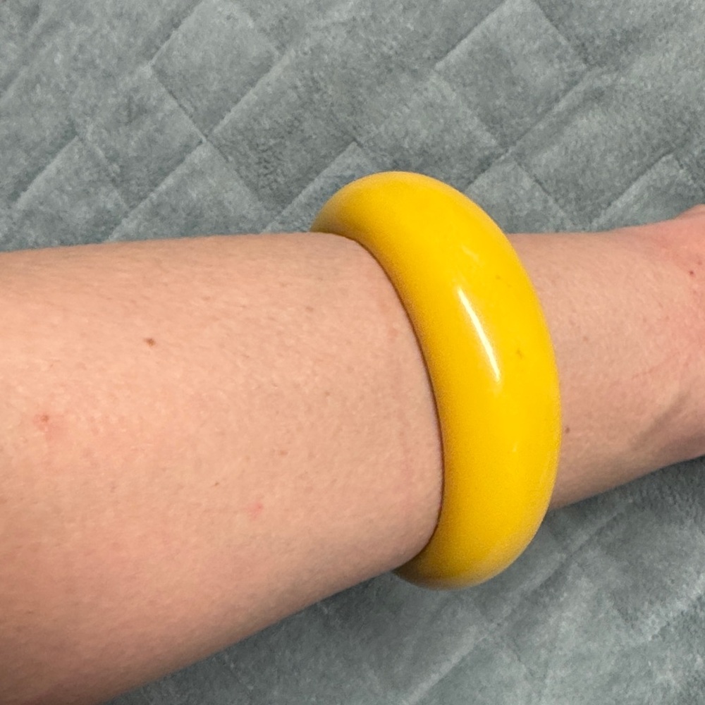 Vintage Plastic Bangle Bracelet, Golden Yellow, Asymmetrical, Retro, Boho